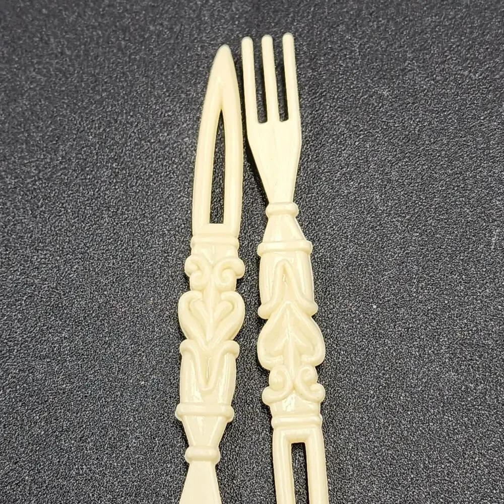 Cocktail Fork Party Pick Set Celluloid Floral Holder Hong Kong 1978 Vintage